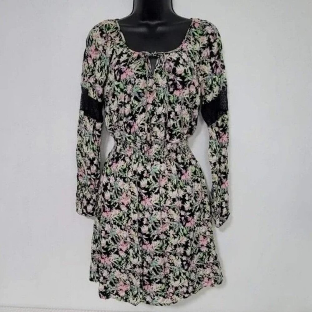 Princess Vera Wang Pink Green Floral Lace Keyhole Dress M